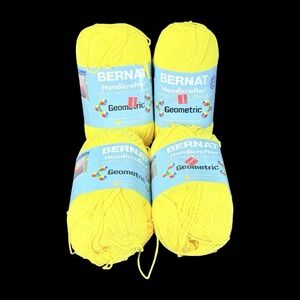 1 BERNAT HANDICRAFTER Geometric in SHARP YELLOW 608yds 12oz Cotton Yarn Lot Of 4